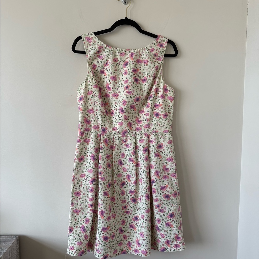 PINK MARTINI -100% Cotton Dainty Floral Drop Waist Midi Dress (Size:Large)